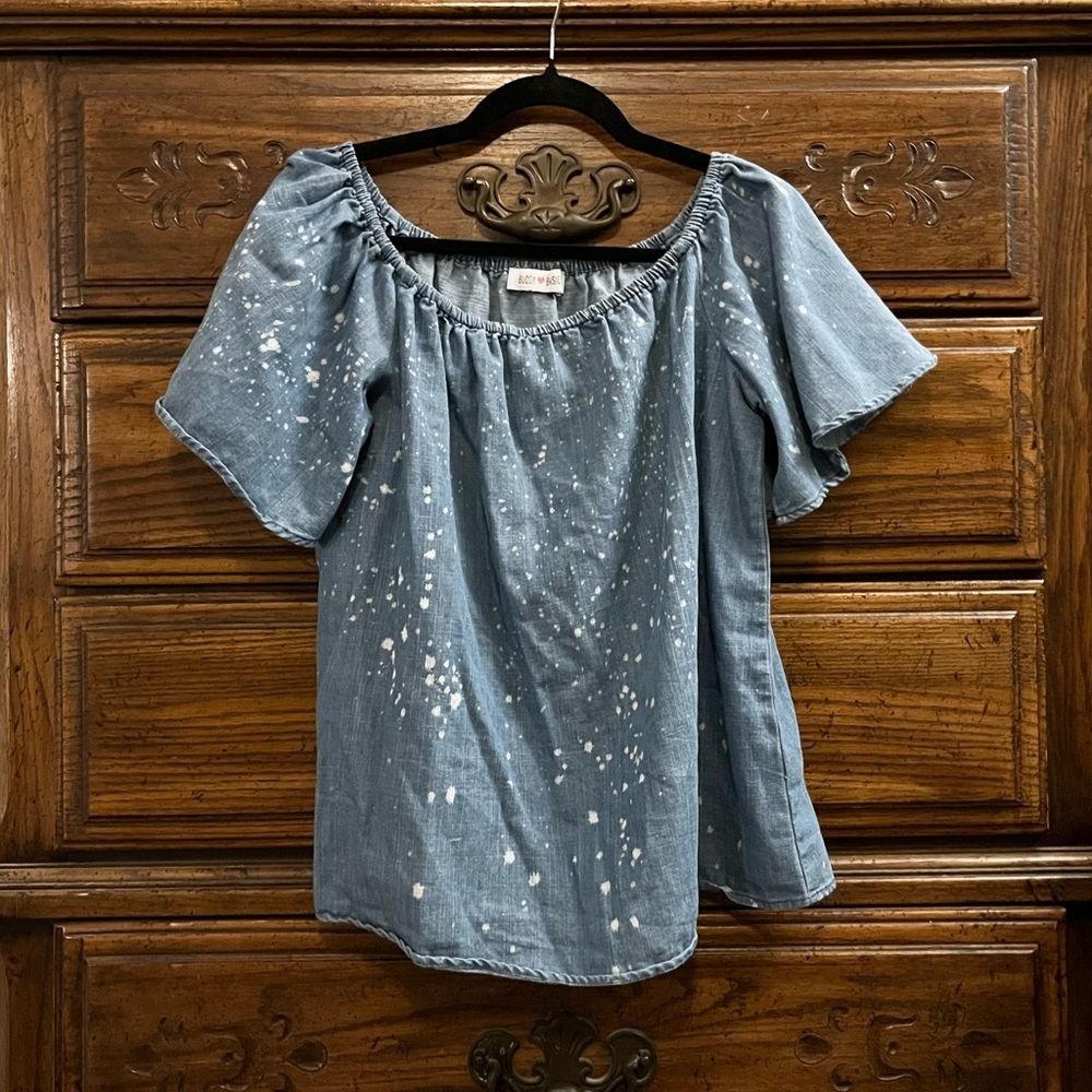 Buddy Basics Denim Blue Off-Shoulder Blouse